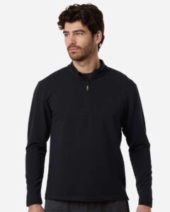AllPro STF870 Men’s Stretch Quarter-Zip Fleece Pullover – Black (on model)