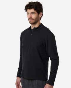 AllPro STF870 Men’s Stretch Quarter-Zip Fleece Pullover – Black (on model side)