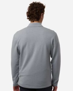AllPro STF870 Men’s Stretch Quarter-Zip Fleece Pullover – Heather Steel (on model back)