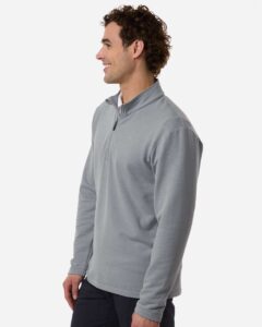AllPro STF870 Men’s Stretch Quarter-Zip Fleece Pullover – Heather Steel (on model side)