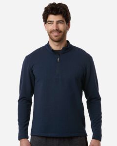AllPro STF870 Men’s Stretch Quarter-Zip Fleece Pullover – Navy (on model)