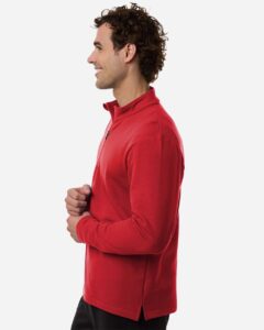 AllPro STF870 Men’s Stretch Quarter-Zip Fleece Pullover – Red (on model side)