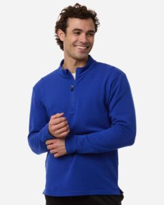 AllPro STF870 Men’s Stretch Quarter-Zip Fleece Pullover – Royal (on model)