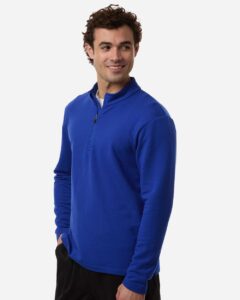 AllPro STF870 Men’s Stretch Quarter-Zip Fleece Pullover – Royal (on model side)