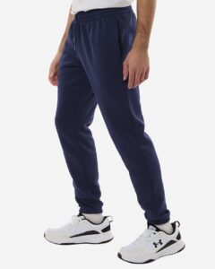 Under Armour 1373882 Men’s Icon Fleece Joggers – Midnight Navy/ White (on model side)