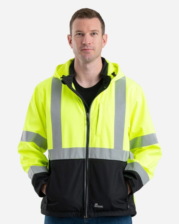Berne Apparel Men’s Hi-Vis Class 3 Hooded Soft Shell Jacket