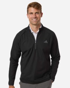 Adidas A2027 Men’s Ultimate365 Wind Quarter-Zip Pullover – Black (on model)