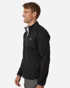 Adidas A2027 Men’s Ultimate365 Wind Quarter-Zip Pullover – Black (on model side)
