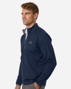 Adidas A2027 Men’s Ultimate365 Wind Quarter-Zip Pullover – Collegiate Navy (on model side)