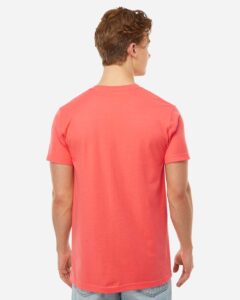 Tultex 202 Unisex Fine Jersey T-Shirt – Bright Coral (on model back)
