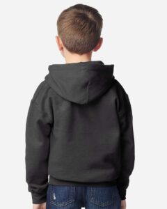 Gildan 18500B Youth Heavy Blend™ Hooded Sweatshirt – Fan Charcoal Heather (on model back)