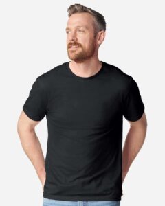 Gildan 64PLSMA Unisex Softstyle® Plasma Print T-Shirt – Black (on model)