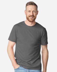 Gildan 64PLSMA Unisex Softstyle® Plasma Print T-Shirt – Charcoal (on model)