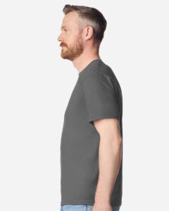 Gildan 64PLSMA Unisex Softstyle® Plasma Print T-Shirt – Charcoal (on model side)