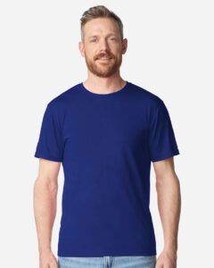 Gildan 64PLSMA Unisex Softstyle® Plasma Print T-Shirt – Fan Deep Royal (on model)