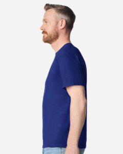 Gildan 64PLSMA Unisex Softstyle® Plasma Print T-Shirt – Fan Deep Royal (on model side)
