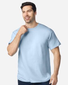 Gildan 64PLSMA Unisex Softstyle® Plasma Print T-Shirt – Light Blue (on model)
