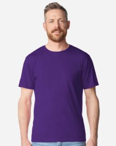 Gildan 64PLSMA Unisex Softstyle® Plasma Print T-Shirt – Purple (on model)
