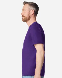Gildan 64PLSMA Unisex Softstyle® Plasma Print T-Shirt – Purple (on model side)