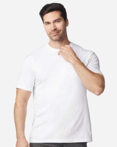 Gildan 64PLSMA Unisex Softstyle® Plasma Print T-Shirt – White (on model)