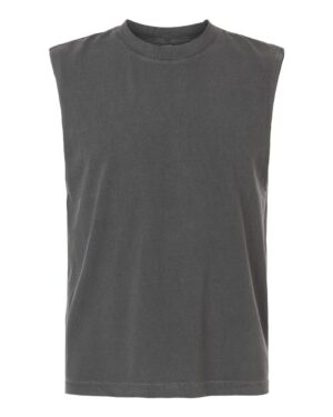 American Apparel 207GD Unisex Heavyweight Cotton Garment-Dyed Boxy Muscle Tee – Faded Black