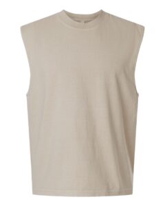 American Apparel 207GD Unisex Heavyweight Cotton Garment-Dyed Boxy Muscle Tee – Faded Bone