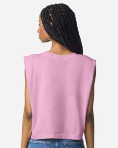 American Apparel 307GD Women’s Heavyweight Cotton Garment-Dyed Muscle Tee – Faded Powder Pink (on model back)