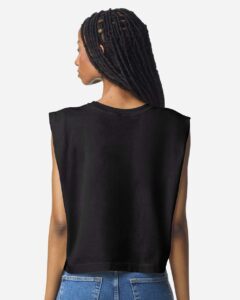 American Apparel 307GD Women’s Heavyweight Cotton Garment-Dyed Muscle Tee – True Black (on model back)