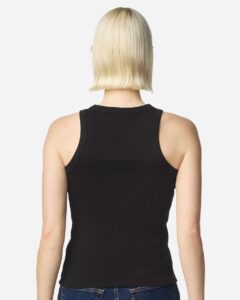 American Apparel BR2101 Women’s Baby Rib Fitted Tank – Black (on model back)