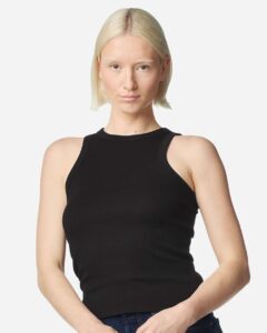 American Apparel BR2101 Women’s Baby Rib Fitted Tank – Black (on model)