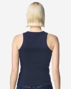 American Apparel BR2101 Women’s Baby Rib Fitted Tank – Navy (on model back)