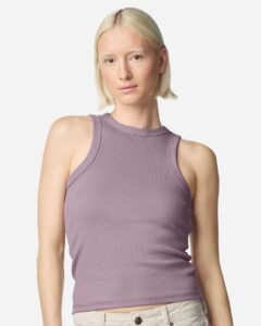 American Apparel BR2101 Women’s Baby Rib Fitted Tank – Smokey Violet (on model)