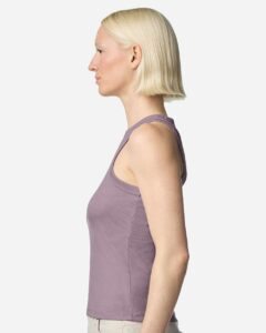 American Apparel BR2101 Women’s Baby Rib Fitted Tank – Smokey Violet (on model side)