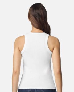 American Apparel BR2101 Women’s Baby Rib Fitted Tank – White (on model back)