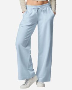 American Apparel FTP00 Women’s French Terry Wide Leg Pants – Powder Blue (on model)