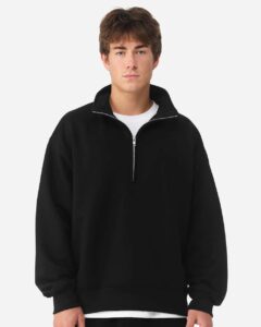 BELLA + CANVAS 4740 Unisex 10 oz Quarter-Zip Pullover Sweatshirt – Black (on model)