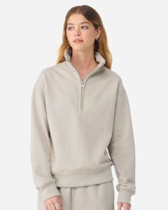 BELLA + CANVAS 4740 Unisex 10 oz Quarter-Zip Pullover Sweatshirt – Dust (on model)