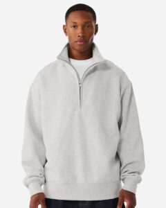 BELLA + CANVAS 4740 Unisex 10 oz Quarter-Zip Pullover Sweatshirt – Vintage Heather Grey (on model)