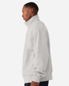 BELLA + CANVAS 4740 Unisex 10 oz Quarter-Zip Pullover Sweatshirt – Vintage Heather Grey (on model side)