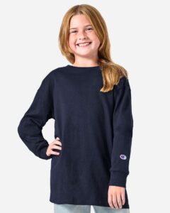 Champion CH1751 Youth Long Sleeve T-Shirt – Navy (on model)