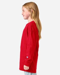 Champion CH1751 Youth Long Sleeve T-Shirt – Red (on model side)