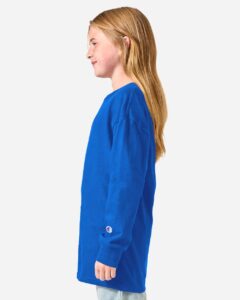 Champion CH1751 Youth Long Sleeve T-Shirt – Royal Blue (on model side)