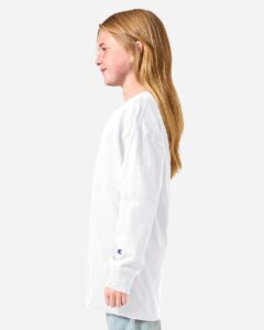 Champion CH1751 Youth Long Sleeve T-Shirt – White (on model side)