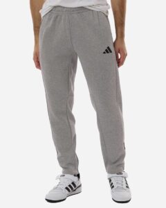 Adidas AT218 Men’s Game & Go Fleece 3-Bar Sweatpants – Medium Grey Heather (on model)