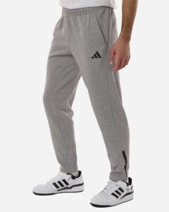 Adidas AT218 Men’s Game & Go Fleece 3-Bar Sweatpants – Medium Grey Heather (on model side)