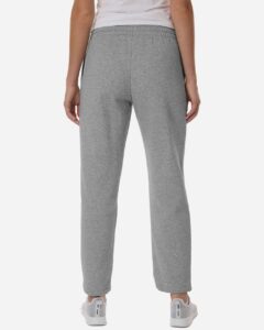 Adidas AT216 Women’s Fleece Sweatpants – Medium Grey Heather/ White (on model back)