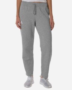 Adidas AT216 Women’s Fleece Sweatpants – Medium Grey Heather/ White (on model)