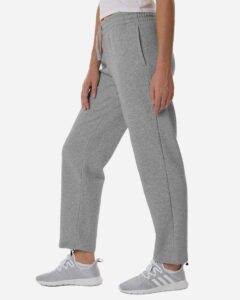 Adidas AT216 Women’s Fleece Sweatpants – Medium Grey Heather/ White (on model side)