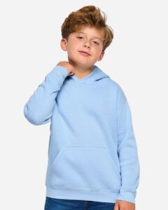 LAT 2296 Youth Hoodie Sweatshirt – Light Blue (on model)