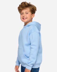LAT 2296 Youth Hoodie Sweatshirt – Light Blue (on model side)